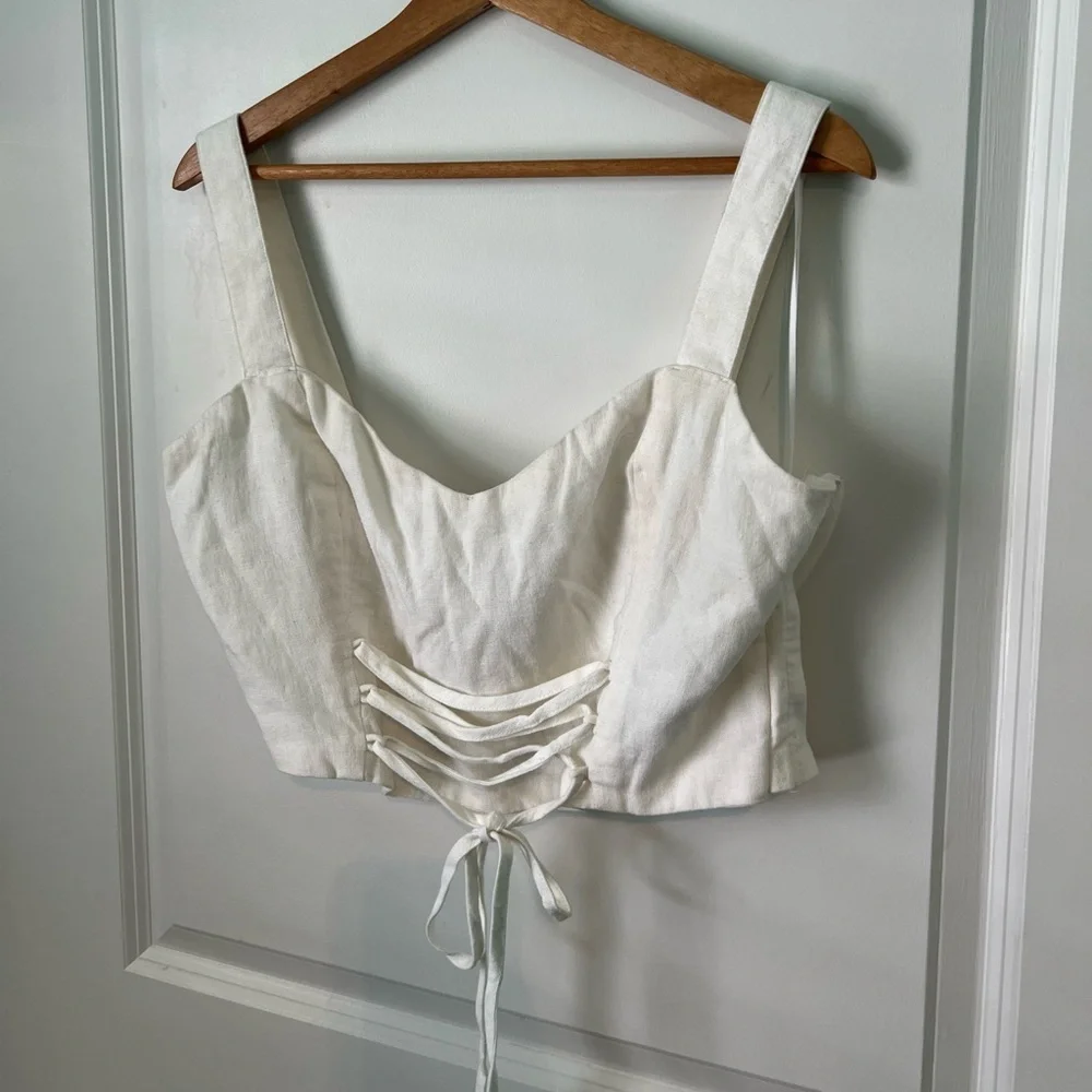 💌 A&F -‎ White Creame Lace-Up Linen-Blend Set Top - Picture 10 of 11